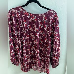 Ana XL Maroon/Floral blouse NWT